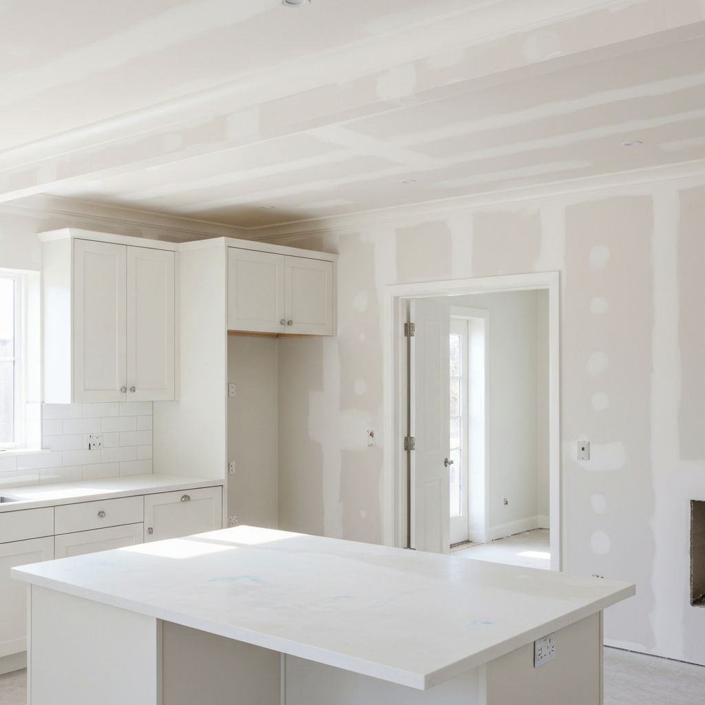 Kitchen re-fit plastering — smooth wall and ceiling finish